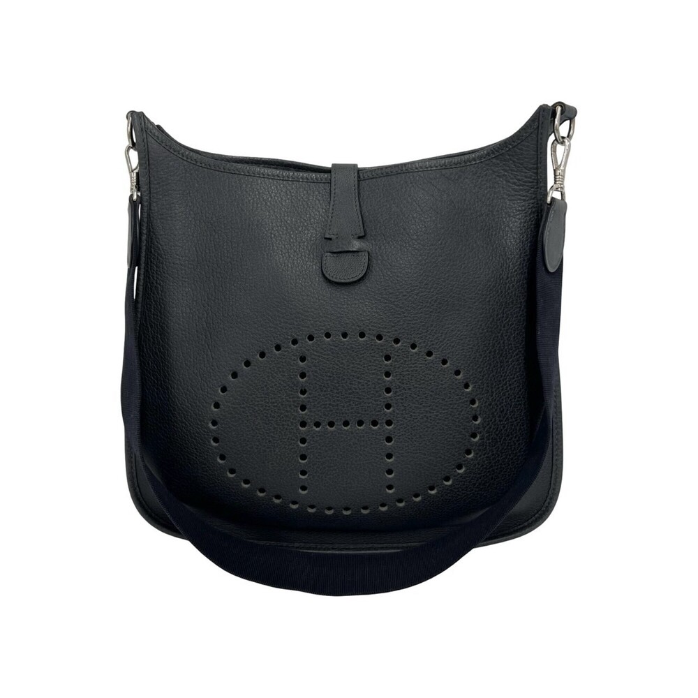 HERMES Vintage Evelyne GM Fjord Perforated Leather Shoulder Bag, Graphite, 22499